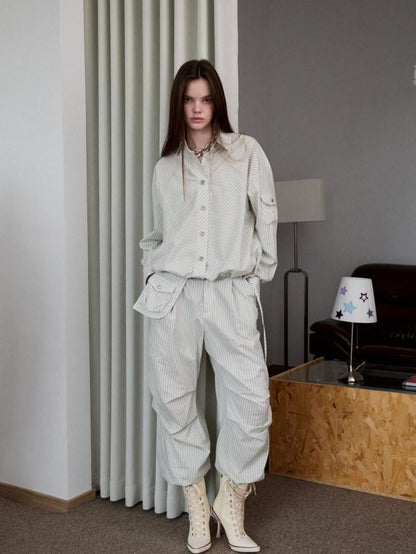 1JINN STUDIO Relaxed Asymmetrical Striped Bud Hem Women&