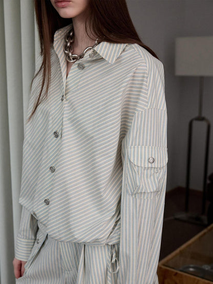 1JINN STUDIO Relaxed Asymmetrical Striped Bud Hem Women&
