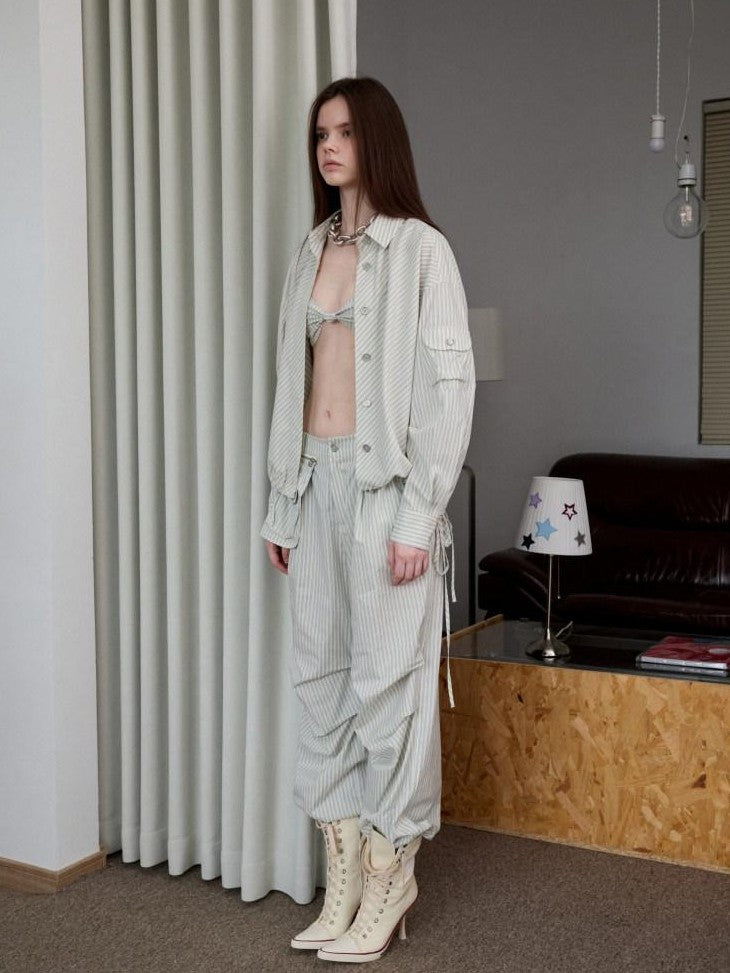 1JINN STUDIO Relaxed Asymmetrical Striped Bud Hem Women&