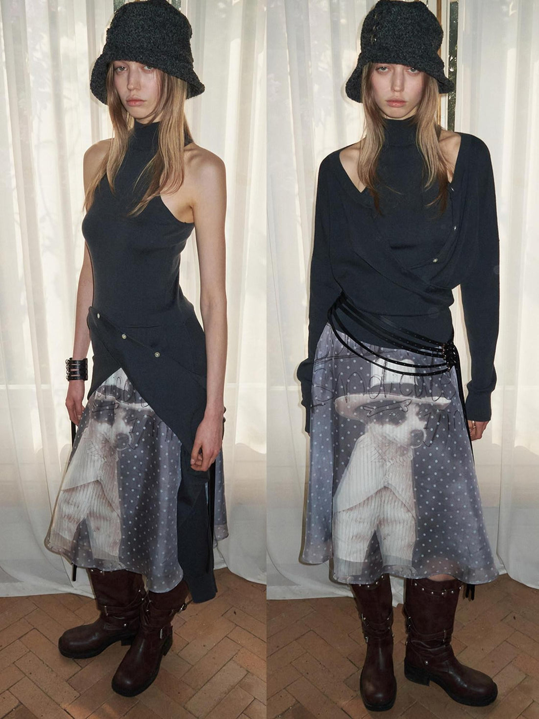 1JINN STUDIO Relaxed Faux Two Piece Spliced Mock Neck Vest Women&