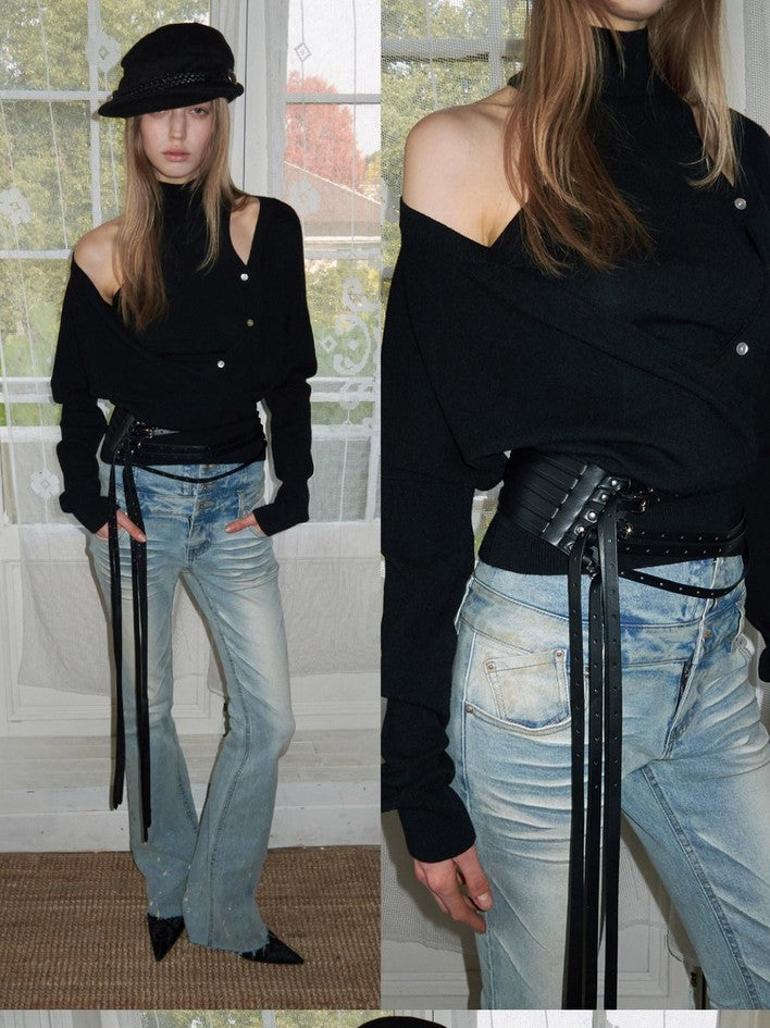 1JINN STUDIO Relaxed Faux Two Piece Spliced Mock Neck Vest Women&