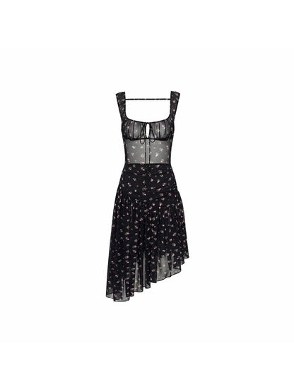 1JINN STUDIO Resort Floral Asymmetric Hem Open Back Cinched Waist Women&
