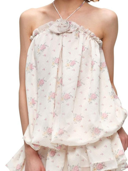 1JINN STUDIO Resort Floral Print Double Layer Bandeau Tulip Hem Women&