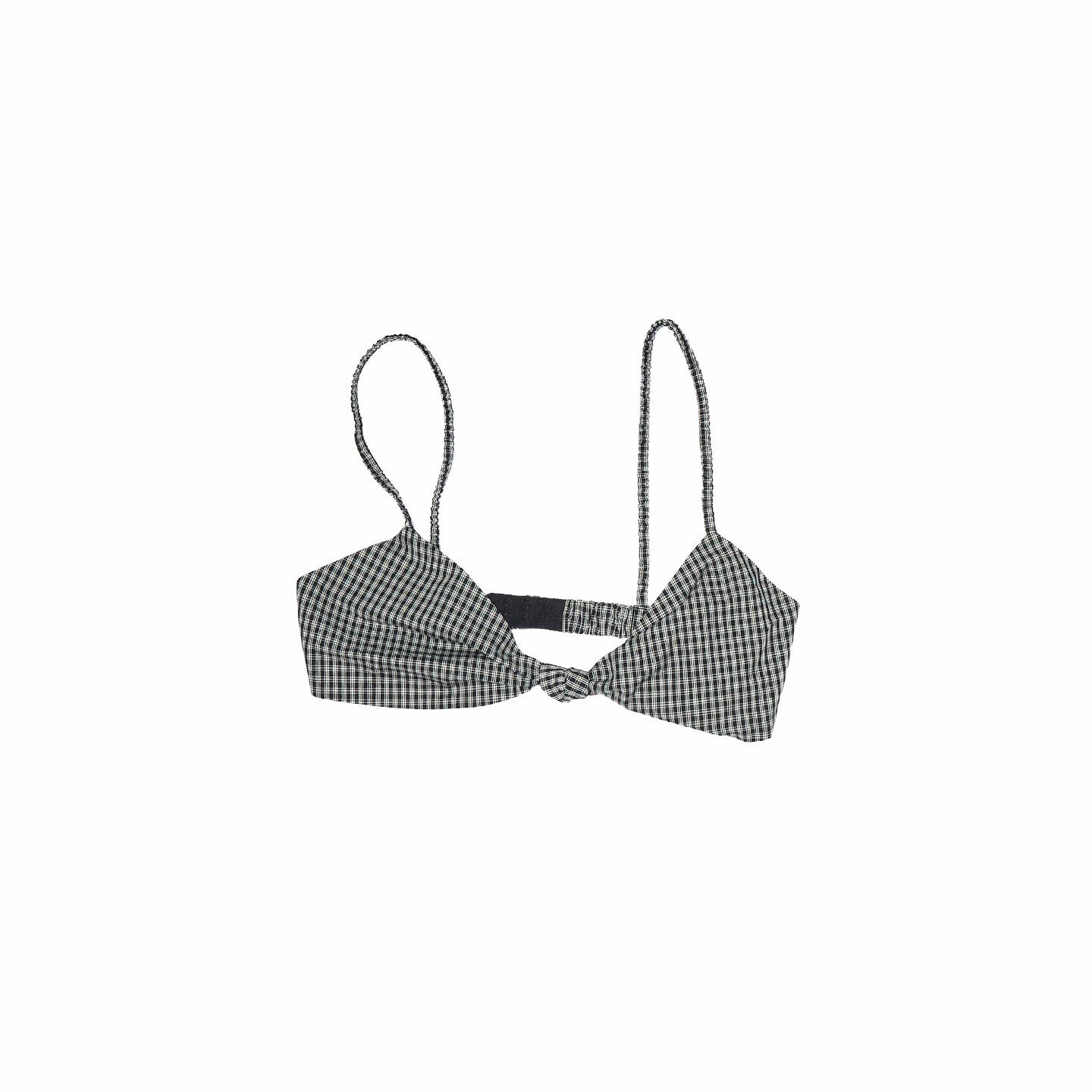 1JINN_STUDIO_Retro_Colorblock_Plaid_Knotted_Asymmetric_Double_Cross_Wireless_Women&