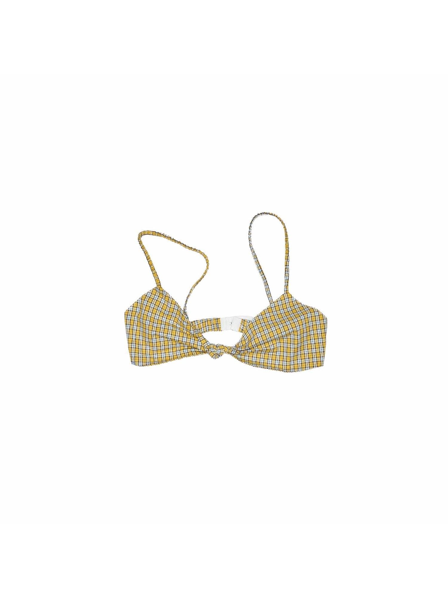 1JINN STUDIO Retro Colorblock Plaid Knotted Asymmetric Double Cross Wireless Women&