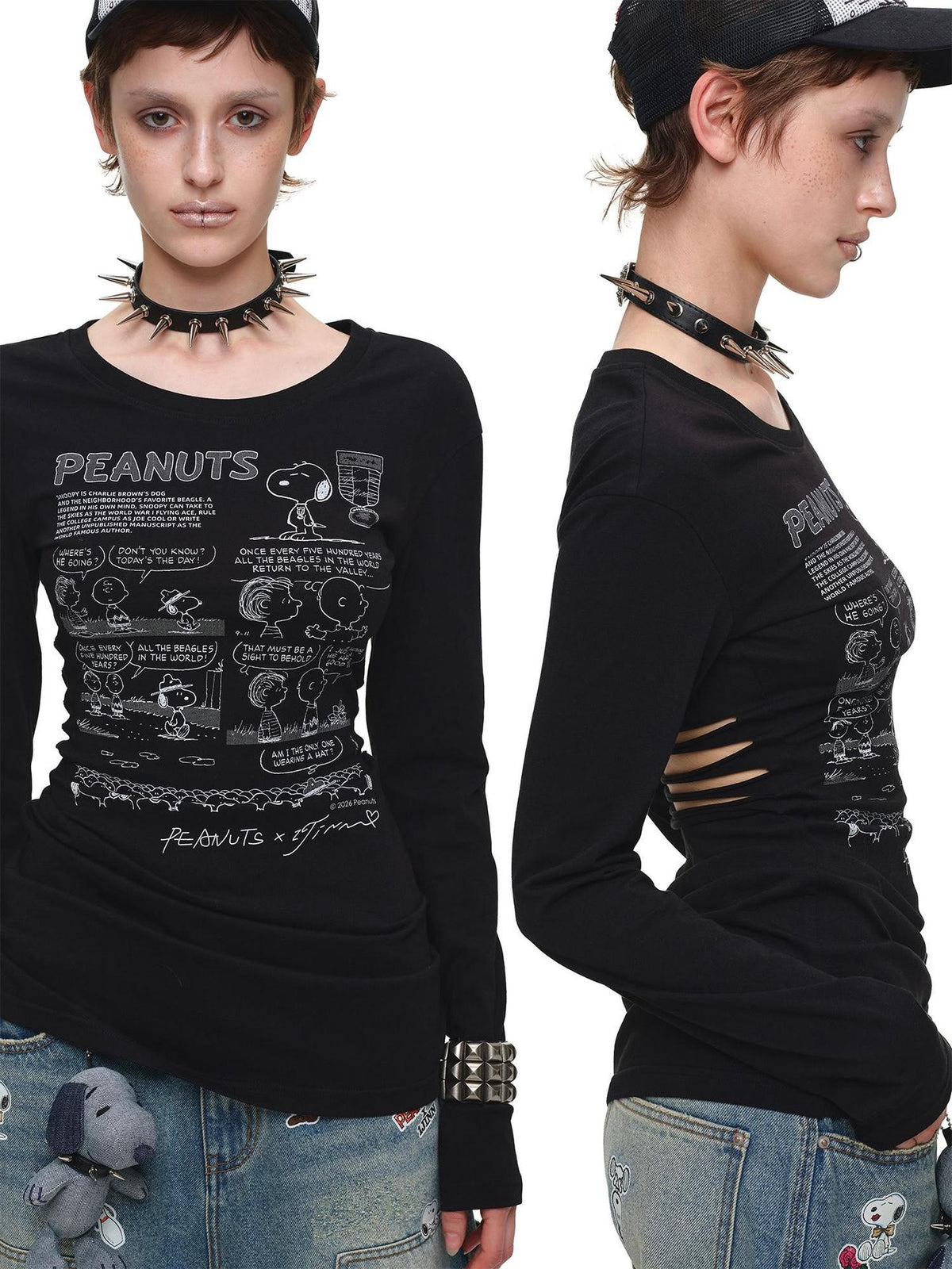 1JINN STUDIO Retro Comic Distressed Cutout Waist Women&