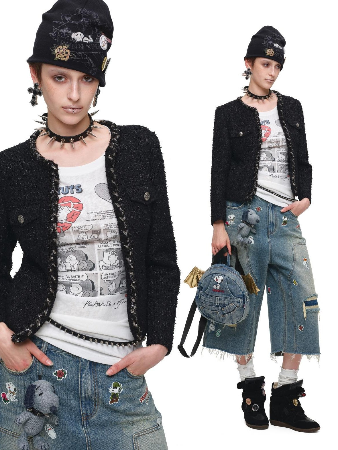 1JINN STUDIO Retro Comic Distressed Cutout Waist Women&