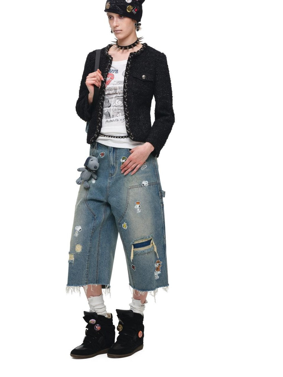 1JINN STUDIO Retro Comic Distressed Cutout Waist Women&