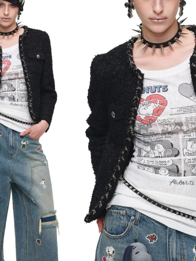 1JINN STUDIO Retro Comic Distressed Cutout Waist Women&
