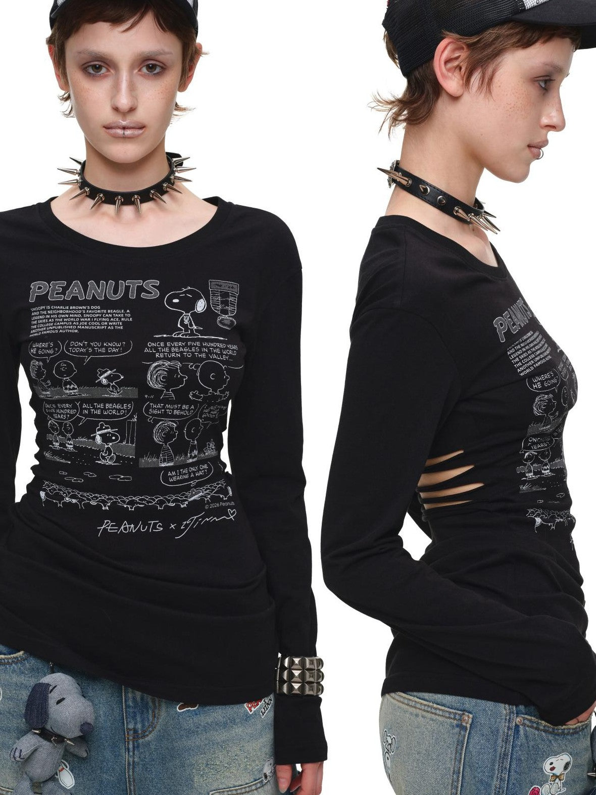 1JINN STUDIO Retro Comic Distressed Cutout Waist Women&