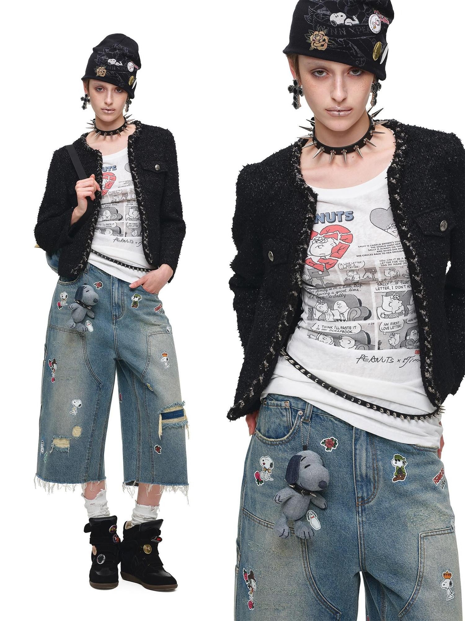 1JINN STUDIO Retro Comic Distressed Cutout Waist Women&