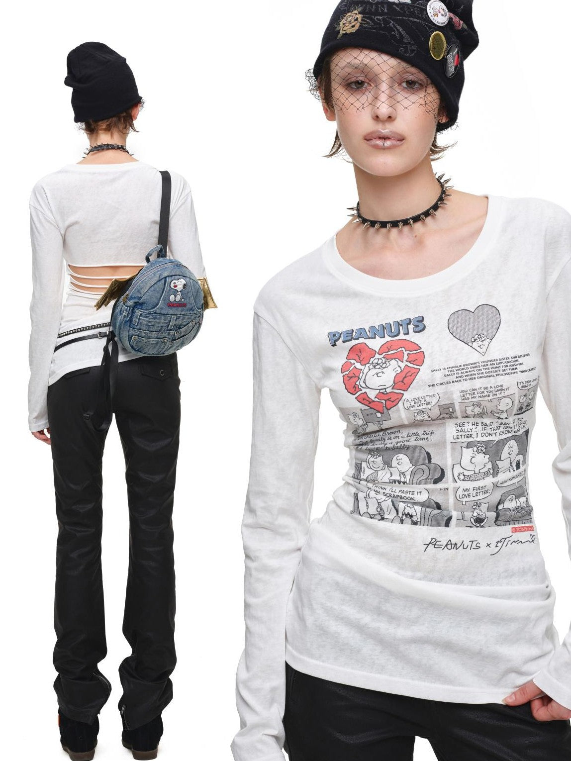1JINN STUDIO Retro Comic Distressed Cutout Waist Women&