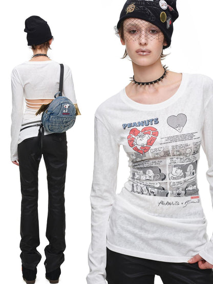 1JINN STUDIO Retro Comic Distressed Cutout Waist Women&