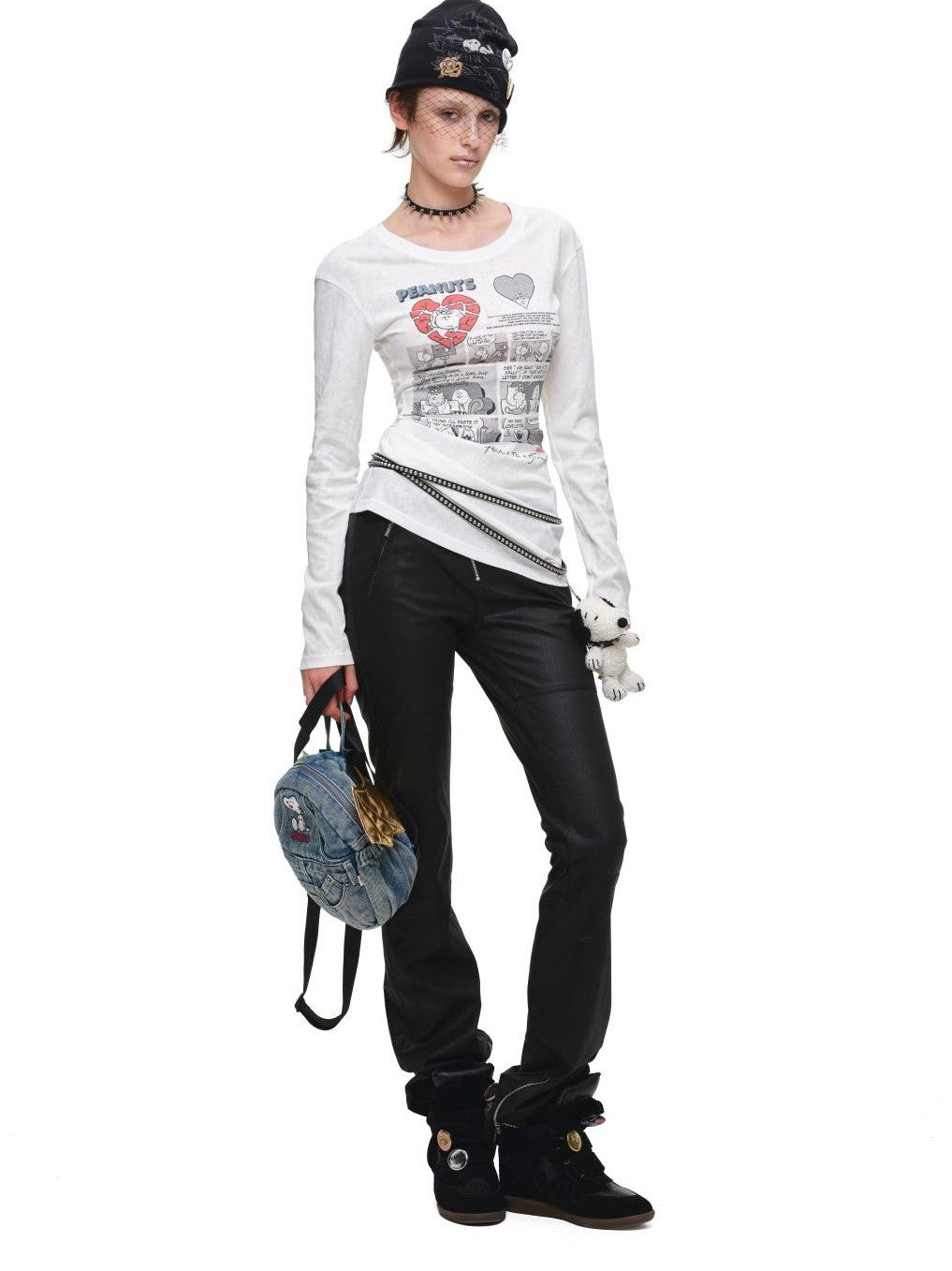 1JINN STUDIO Retro Comic Distressed Cutout Waist Women&
