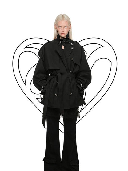 1JINN STUDIO Retro Double Breasted Belted Large Lapel Mid Length Women&