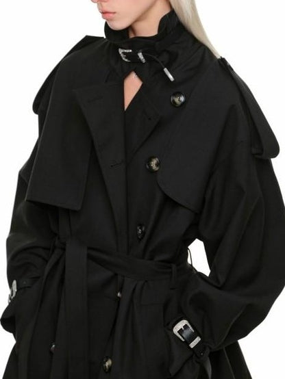 1JINN STUDIO Retro Double Breasted Belted Large Lapel Mid Length Women&