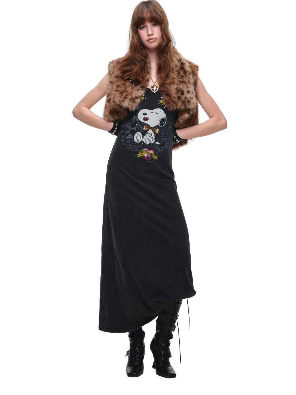 1JINN STUDIO Retro Large Print Washed Rhinestone Women&