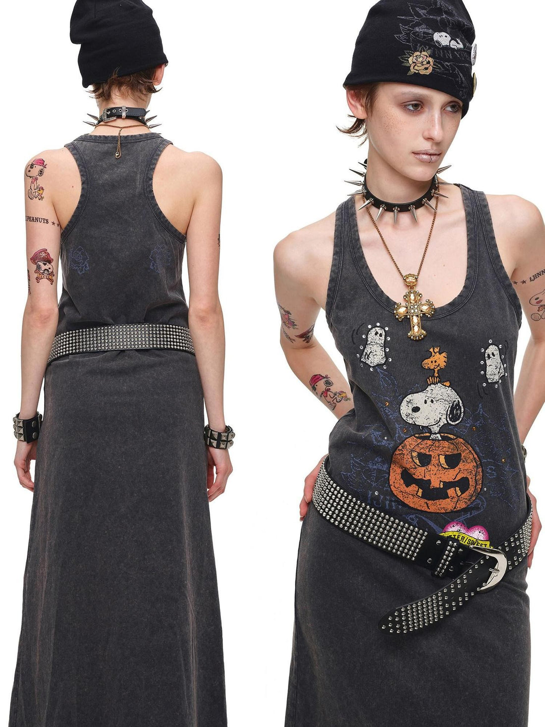 1JINN STUDIO Retro Large Print Washed Rhinestone Women&
