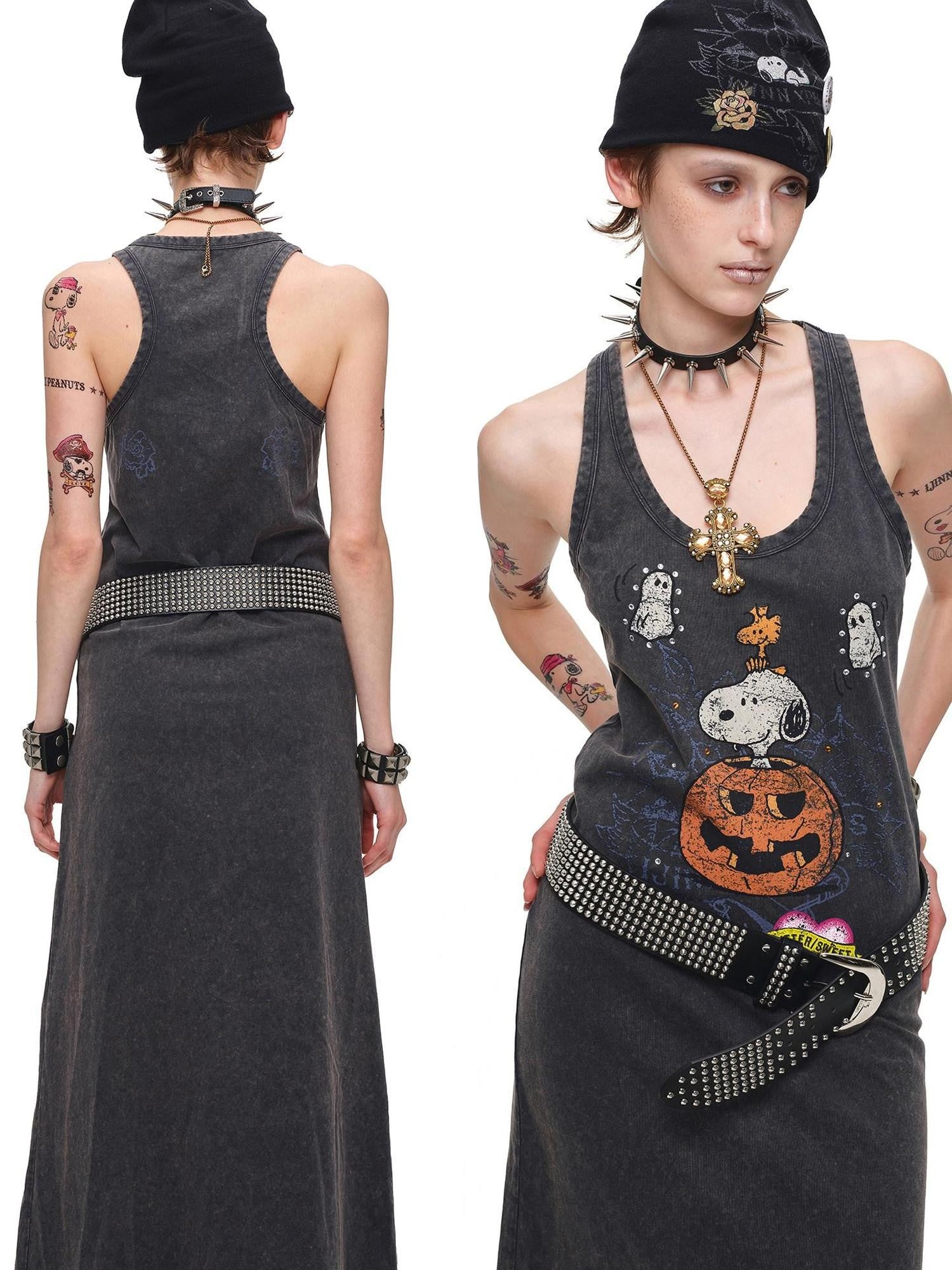 1JINN STUDIO Retro Large Print Washed Rhinestone Women&