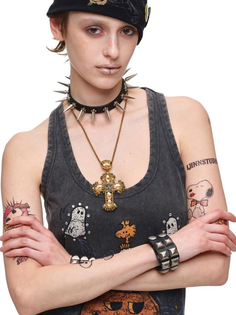 1JINN STUDIO Retro Large Print Washed Rhinestone Women&
