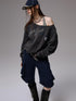 1JINN STUDIO Retro Letter Rhinestone Asymmetric Shoulder Women&
