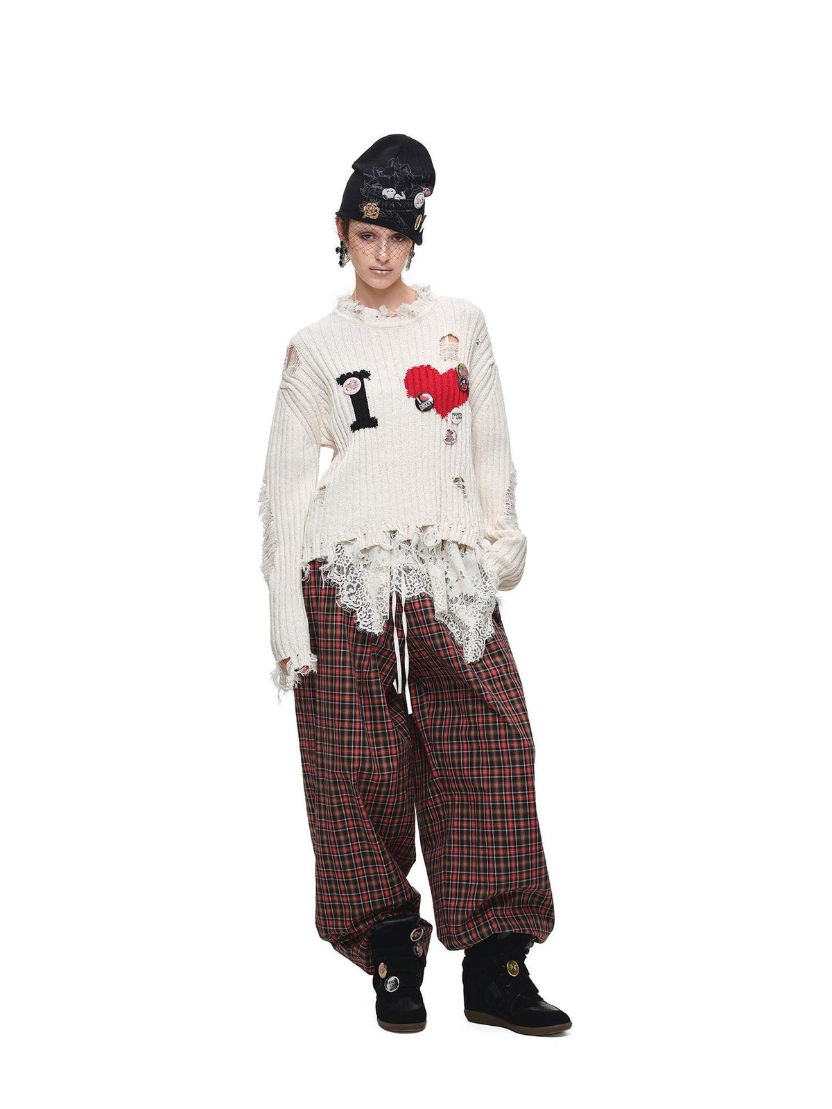 1JINN STUDIO Retro Plaid Color Block Patchwork Women&