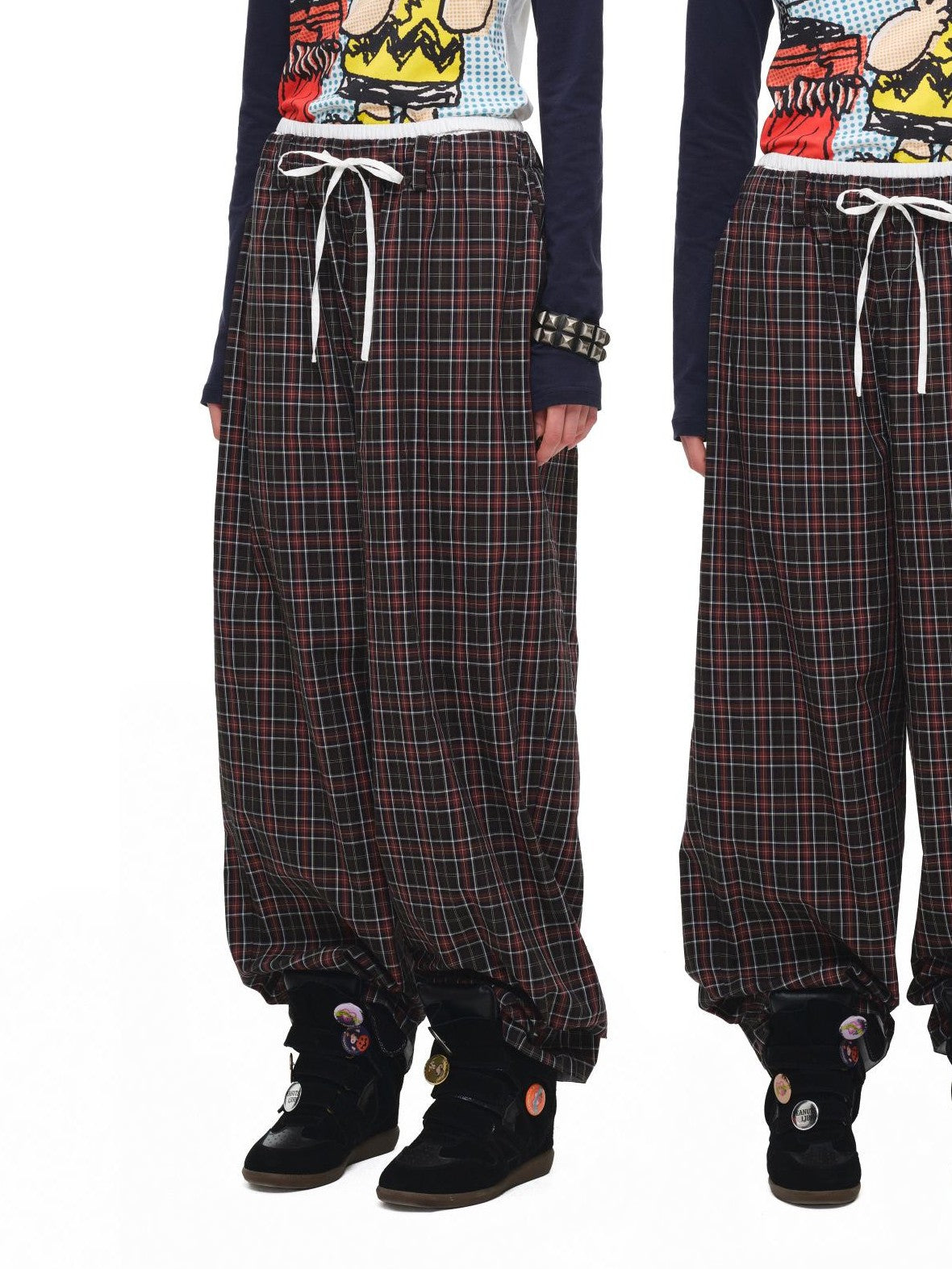 1JINN STUDIO Retro Plaid Color Block Patchwork Women&