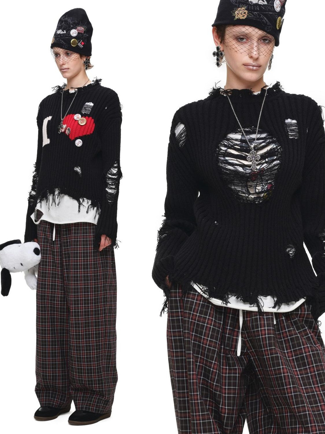 1JINN STUDIO Retro Plaid Color Block Patchwork Women&