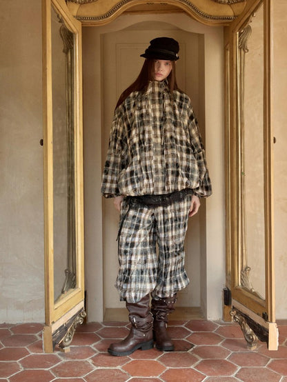 1JINN STUDIO Retro Plaid Crinkled Waist Panel Women&