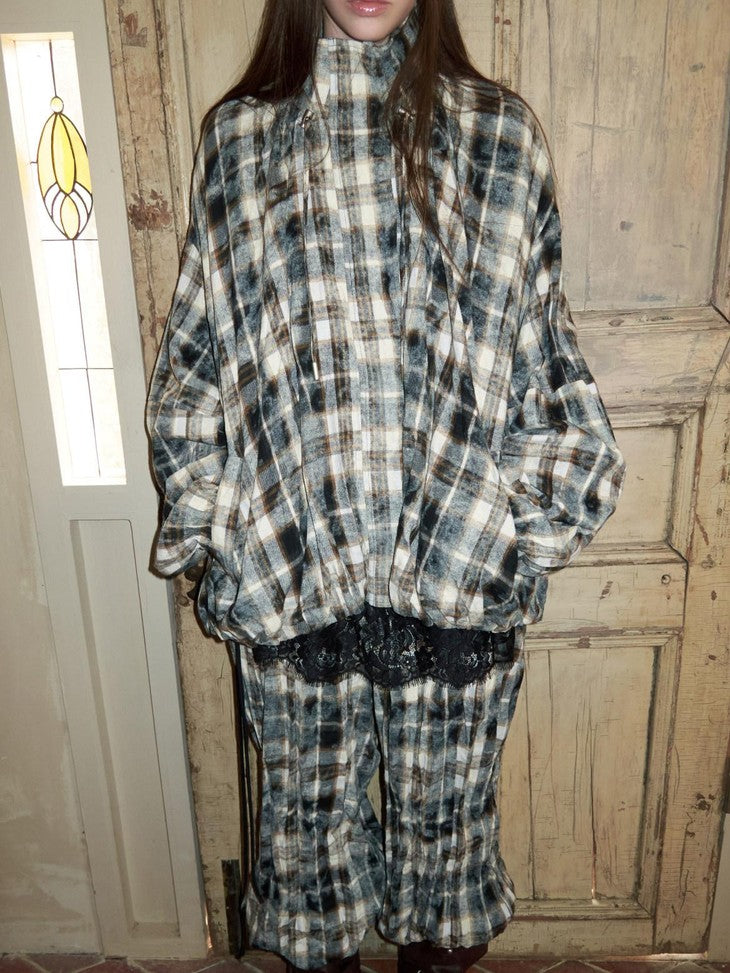 1JINN STUDIO Retro Plaid Crinkled Waist Panel Women&