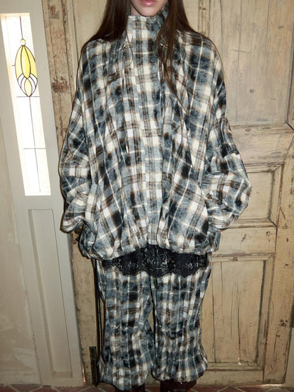 1JINN STUDIO Retro Plaid Crinkled Waist Panel Women&