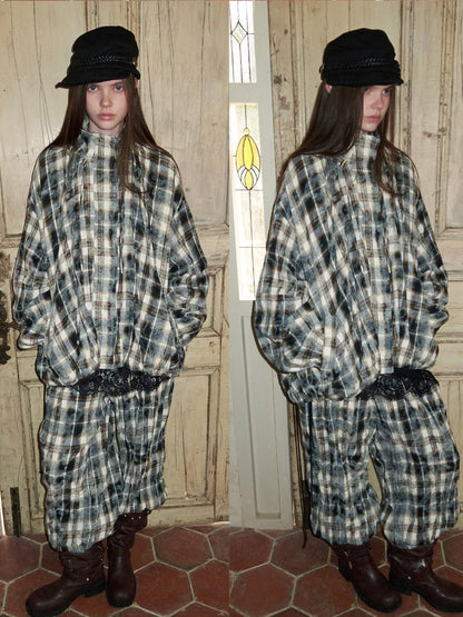 1JINN STUDIO Retro Plaid Crinkled Waist Panel Women&