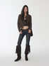 1JINN STUDIO Retro Washed Crackle Distressed Lapel Biker Women&