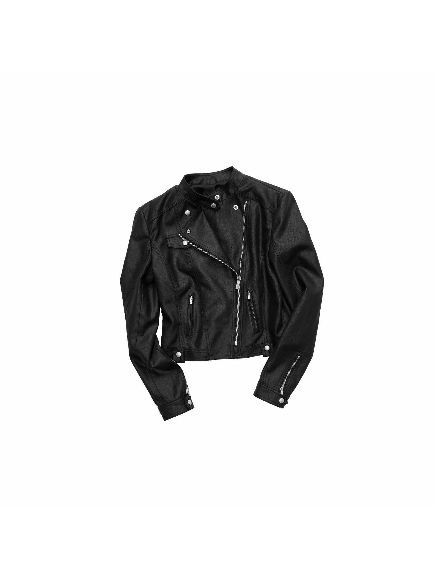 1JINN STUDIO Retro Washed Crackle Distressed Lapel Biker Women&