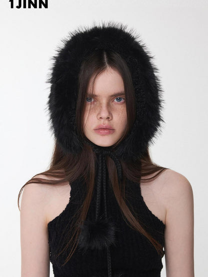 1JINN STUDIO Reversible Pompom Tie Convertible Earmuff Collar Women&