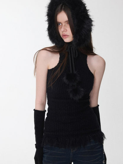 1JINN STUDIO Reversible Pompom Tie Convertible Earmuff Collar Women&