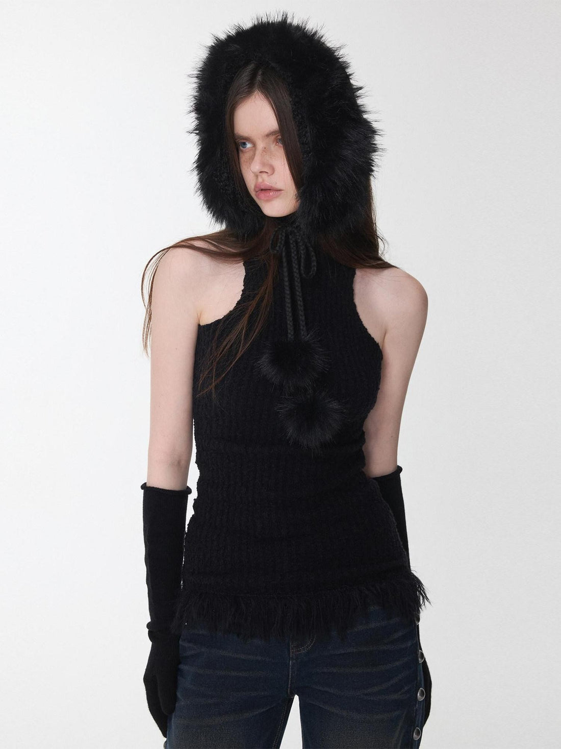 1JINN STUDIO Reversible Pompom Tie Convertible Earmuff Collar Women&