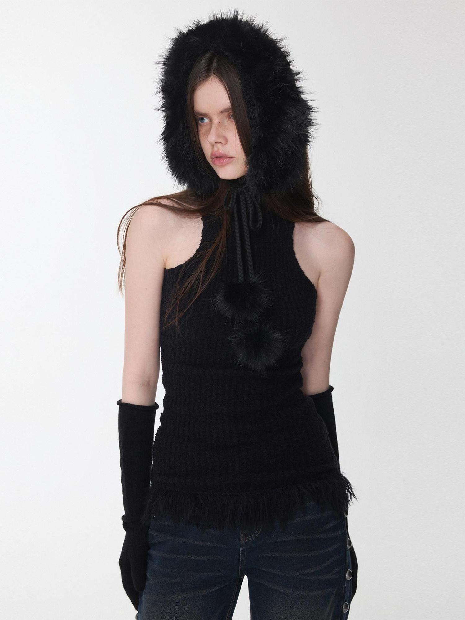 1JINN STUDIO Reversible Pompom Tie Convertible Earmuff Collar Women&