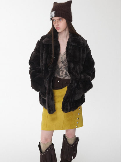 1JINN STUDIO Rex Rabbit Patch Shirt Cut Turn Down Collar Toggle Button Women&