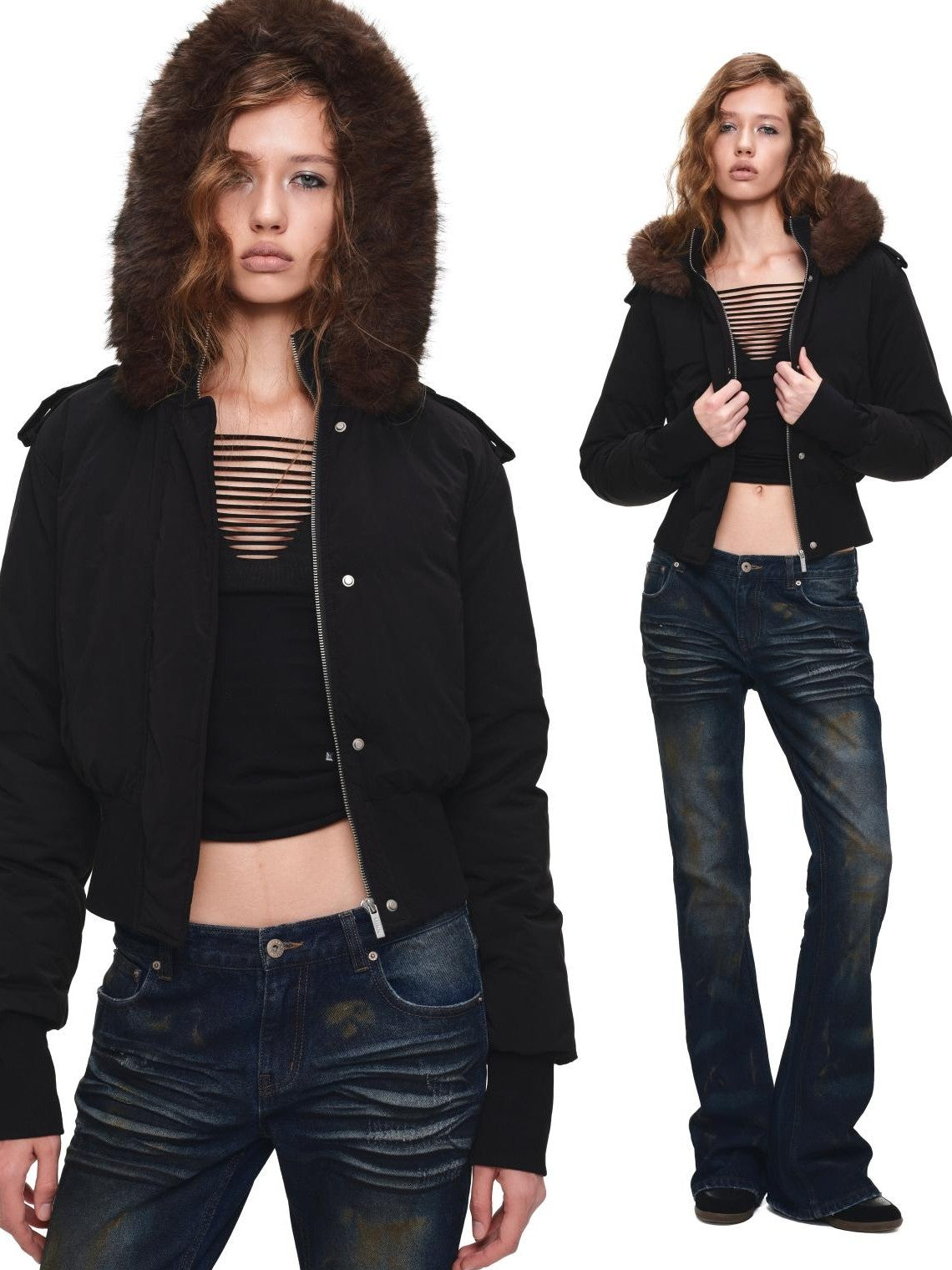 1JINN STUDIO Rhinestone Cutout V-neck Waist Cinched Women&