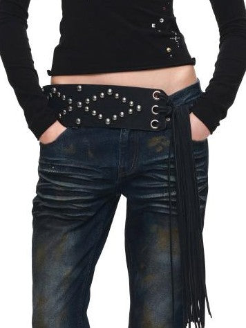 1JINN STUDIO Rhinestone Cutout V-neck Waist Cinched Women&