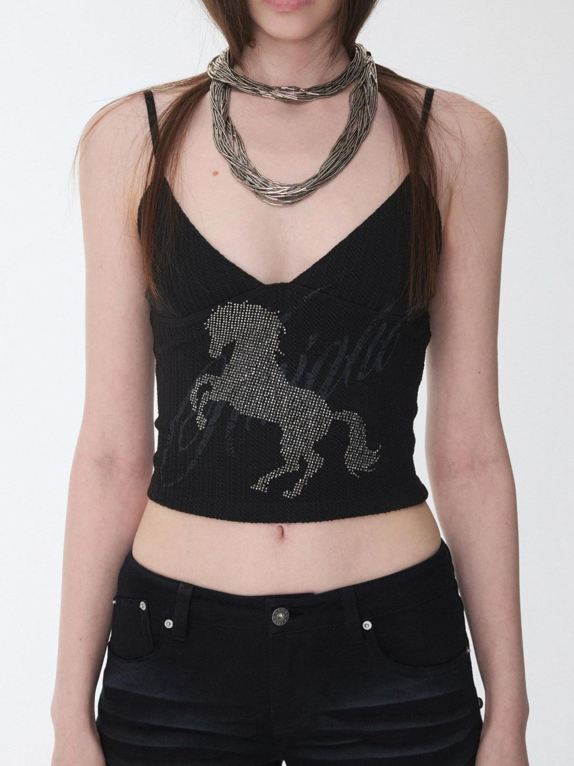 1JINN STUDIO Rhinestone Equestrian Horse Print Women&