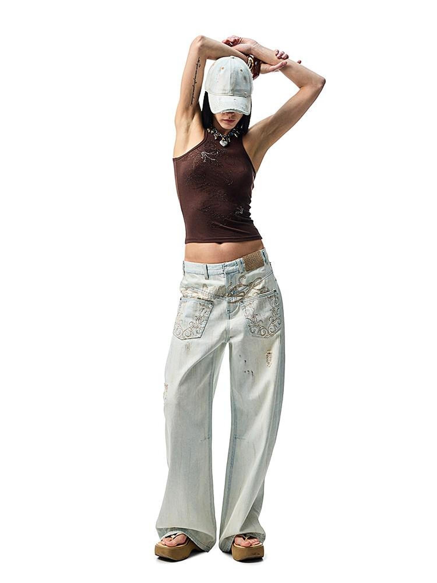 1JINN STUDIO Rhinestone Floral Racerback Slim Fit Women&