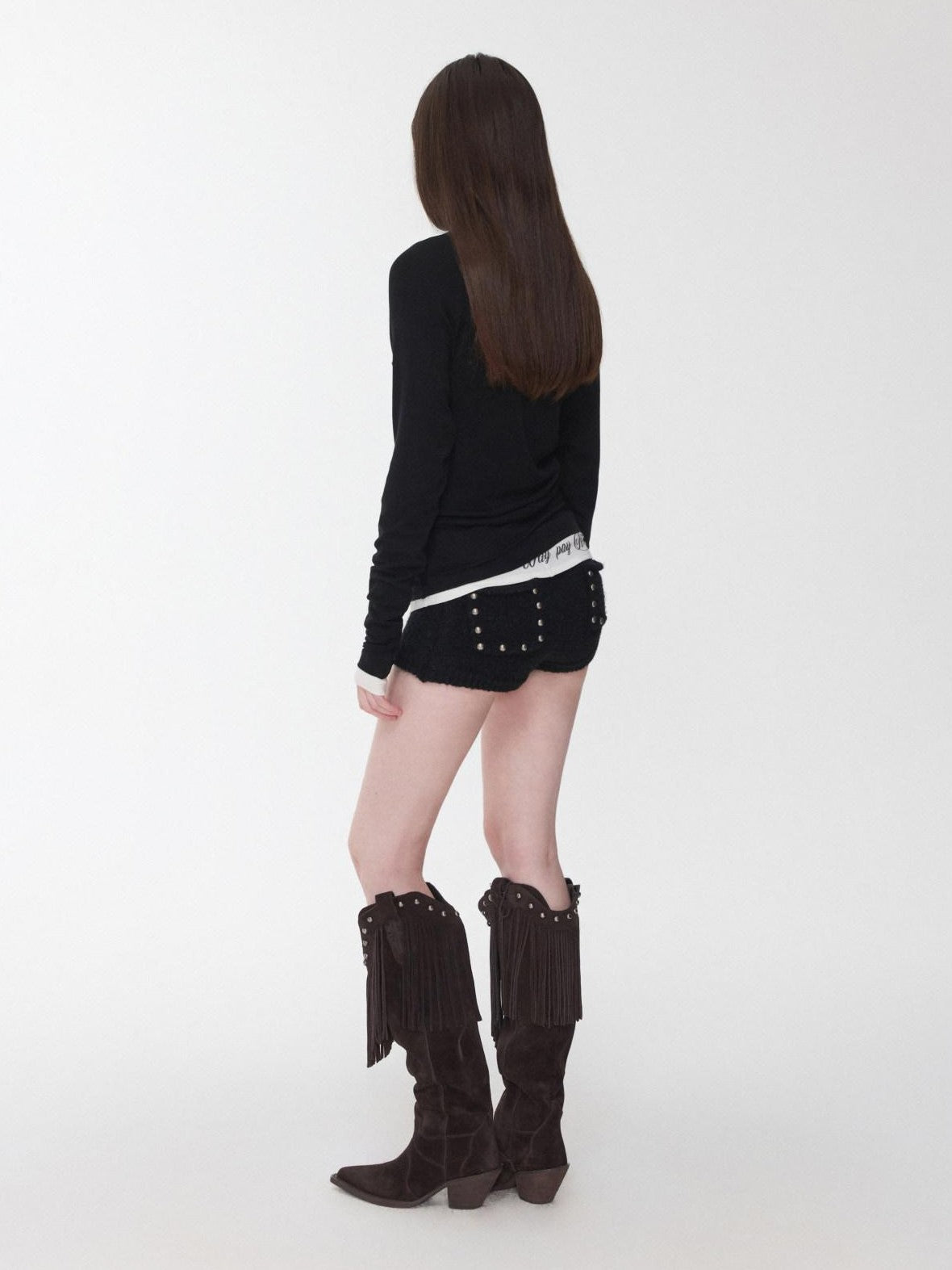 1JINN STUDIO Rhinestone High Neck Raglan Sleeve Women&