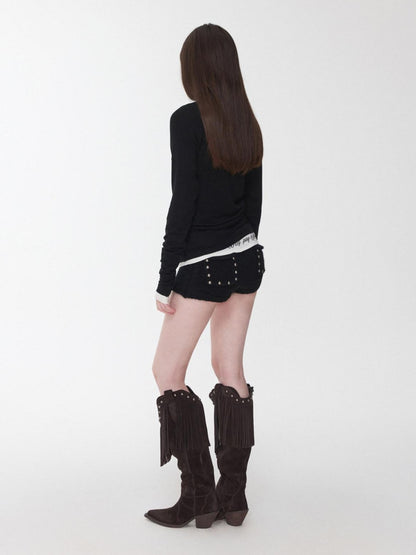 1JINN STUDIO Rhinestone High Neck Raglan Sleeve Women&