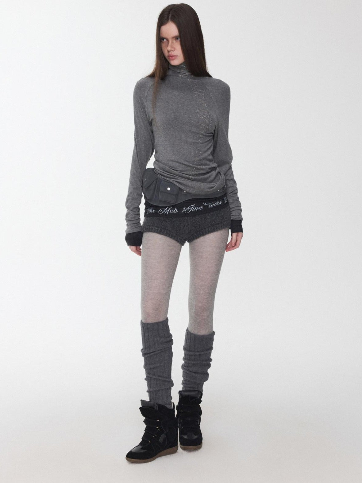 1JINN STUDIO Rhinestone High Neck Raglan Sleeve Women&