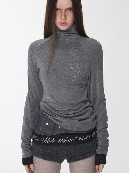 1JINN STUDIO Rhinestone High Neck Raglan Sleeve Women&