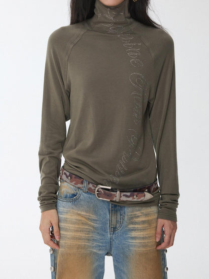 1JINN STUDIO Rhinestone High Neck Raglan Sleeve Women&
