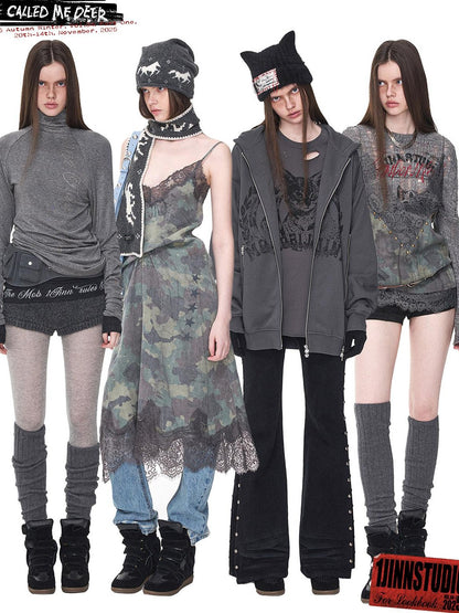 1JINN STUDIO Rhinestone High Neck Raglan Sleeve Women&