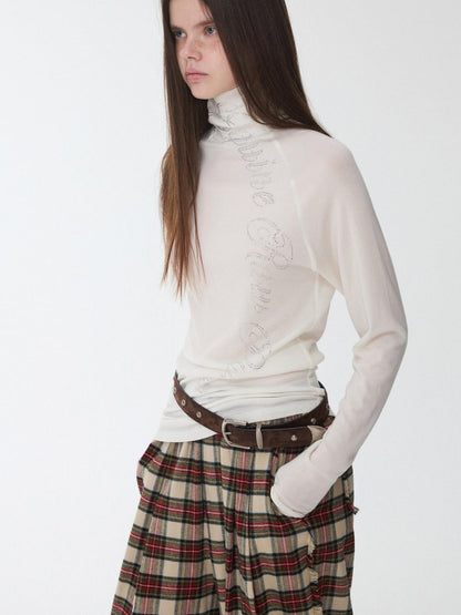 1JINN STUDIO Rhinestone High Neck Raglan Sleeve Women&